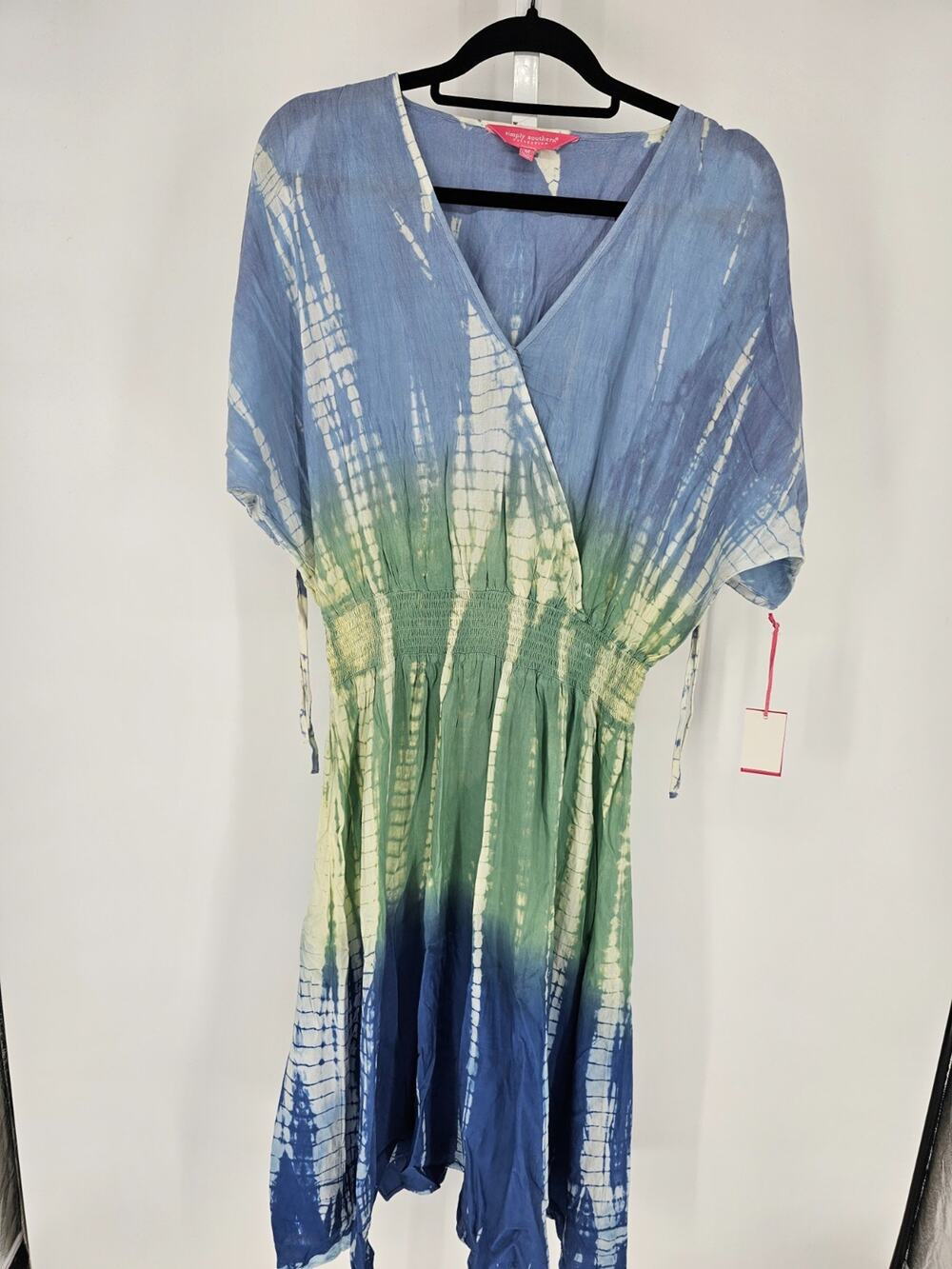 Simply Southern Womens Sz M Midi Length Dress Green Blue Tie Dye NEW